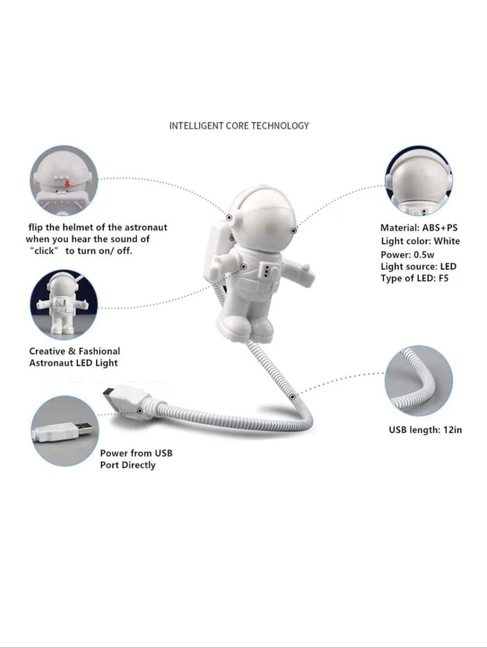 USB Astro-Light Astronaut USB LED Lamp - White